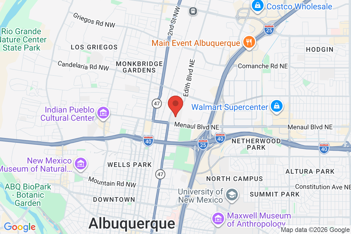 Map of the area surrounding Menaul School in Albuquerque, New Mexico