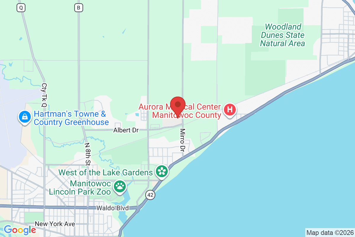 Map of the area surrounding Roncalli Catholic High School in Manitowoc, Wisconsin