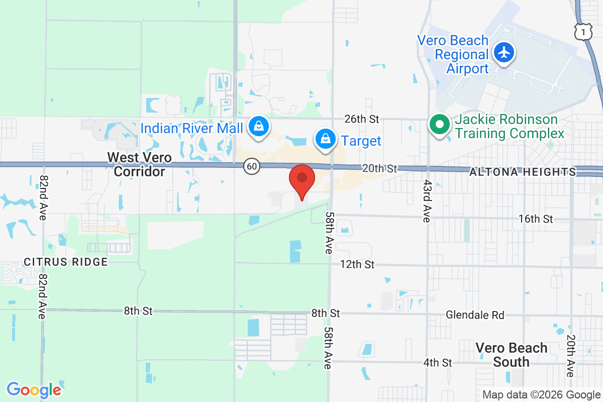Map of the area surrounding Indian River Charter High School in Vero Beach, Florida