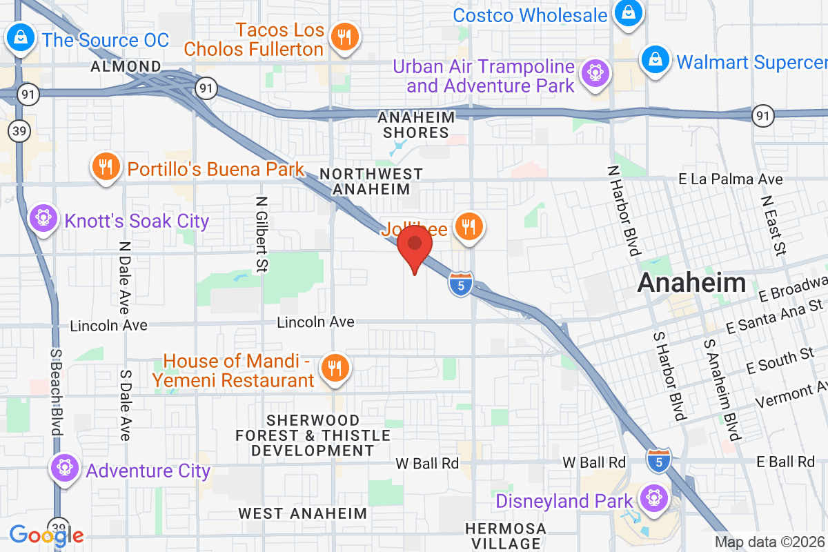Map of the area surrounding Anaheim Union High School District in Anaheim, California