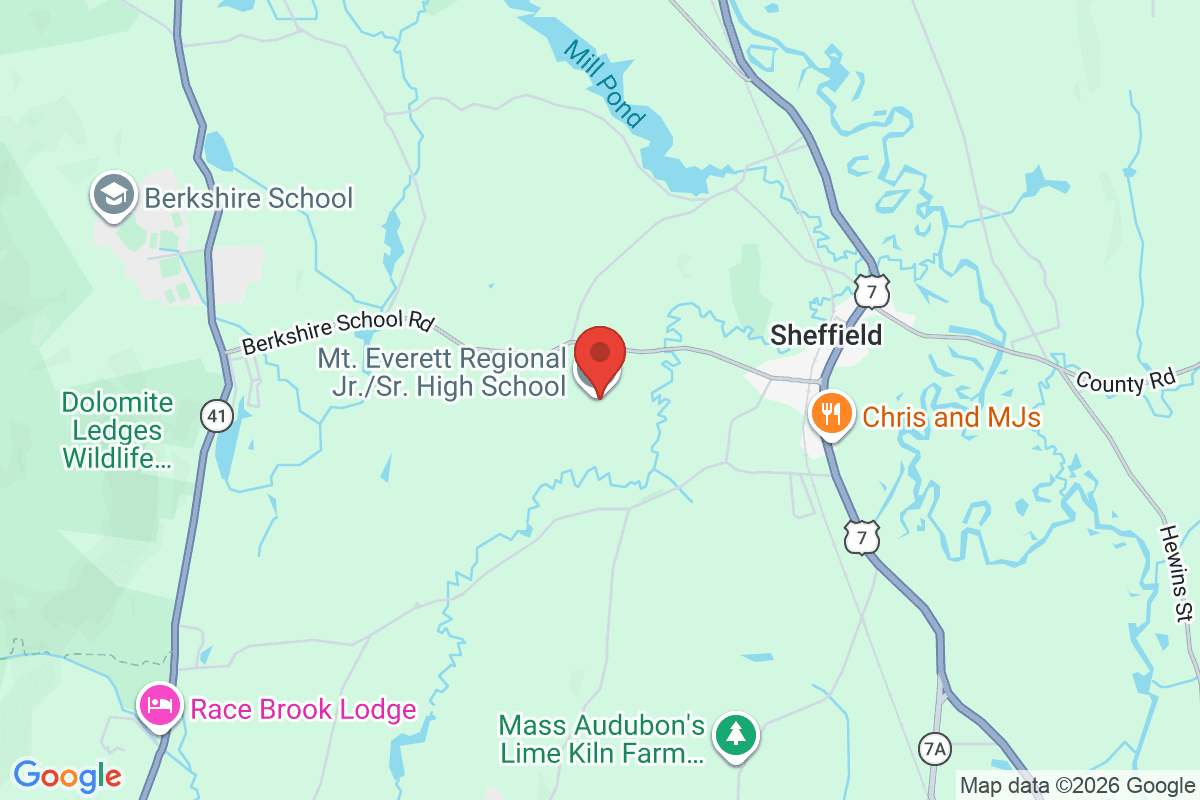 Map of the area surrounding Mount Everett Regional School in Sheffield, Massachusetts