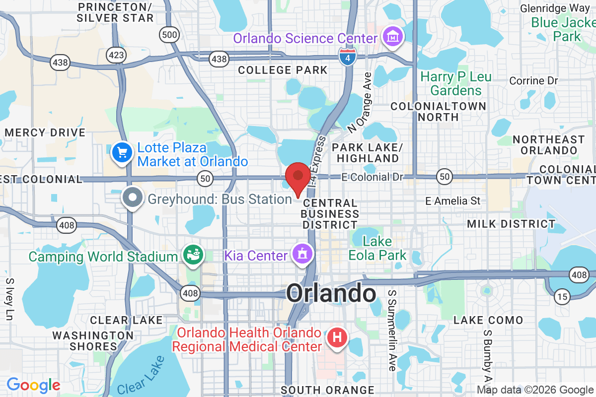 Map of the area surrounding Orange County Public School District in Orlando, Florida
