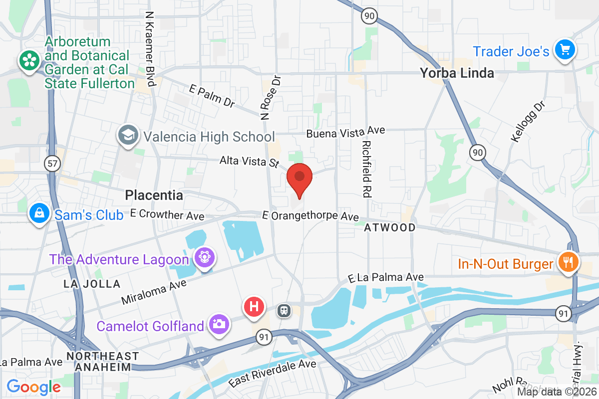 Map of the area surrounding Placentia-Yorba Linda Unified School District in Yorba Linda, California