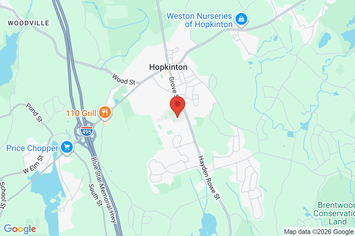 Map of the area surrounding Hopkinton High School in Hopkinton, Massachusetts