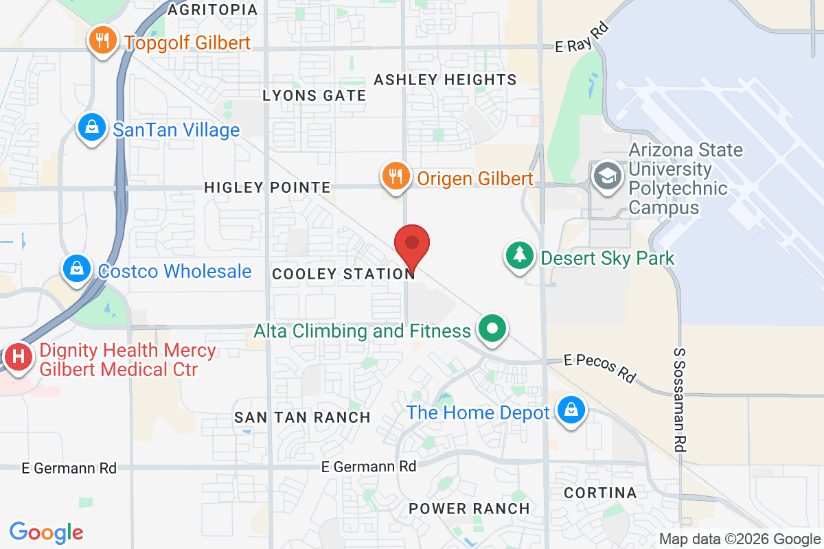 Map of the area surrounding Higley Unified School District in Gilbert, Arizona