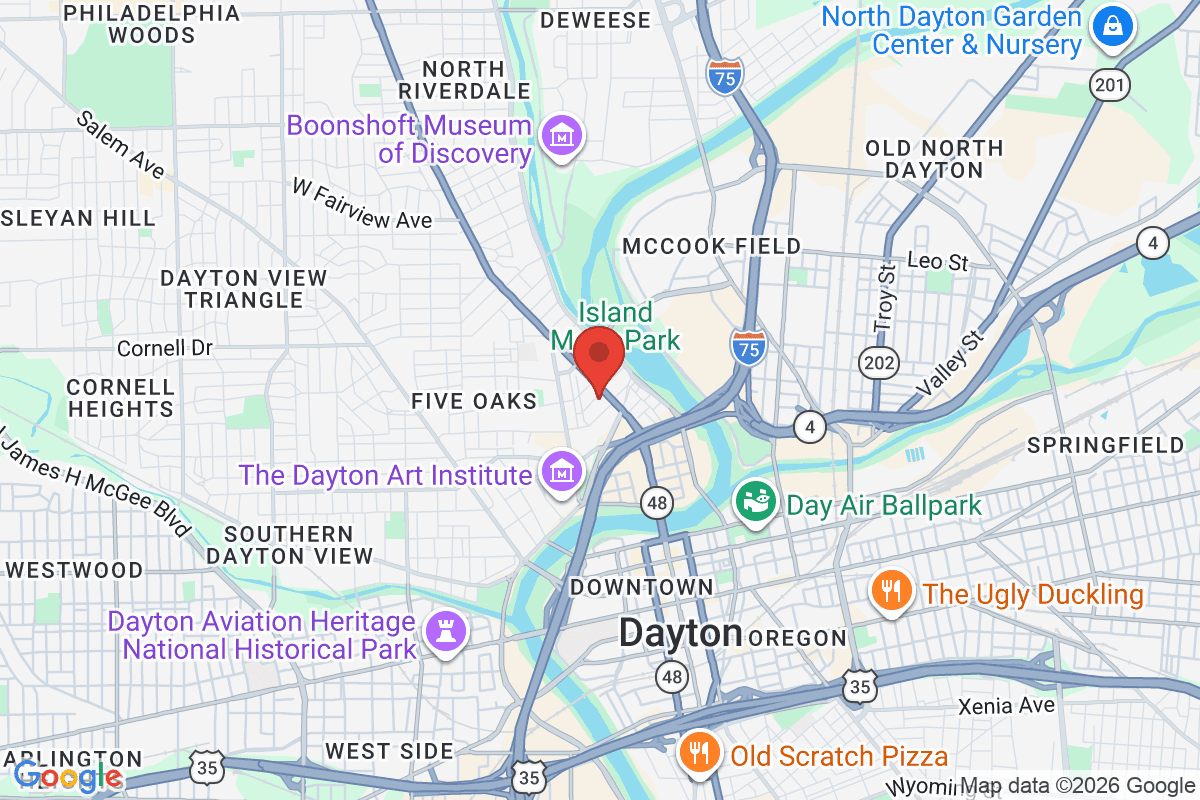Map of the area surrounding Dominion Academy of Dayton in Dayton, Ohio