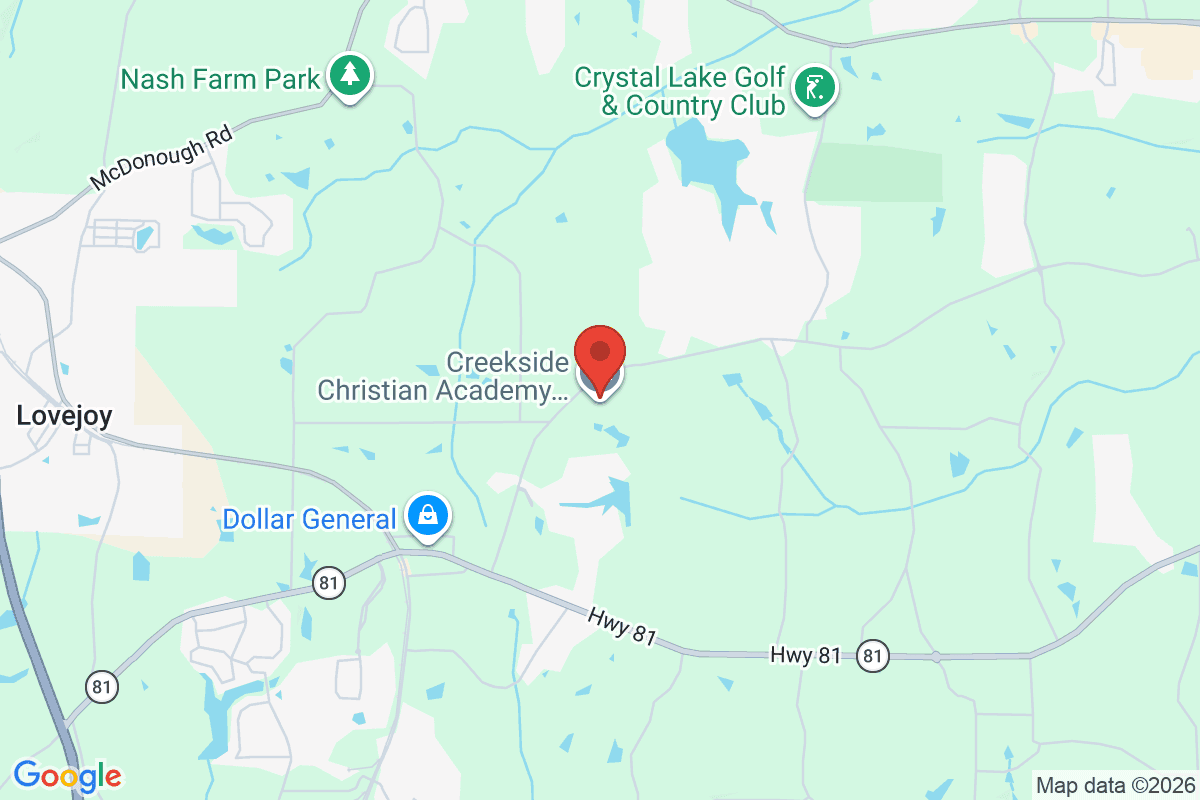 Map of the area surrounding Creekside Christian Academy in Hampton, Georgia